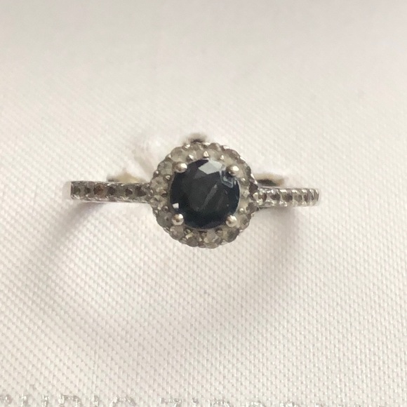 Sterling Silver sapphire ring w/cubic zirconia - Picture 1 of 6